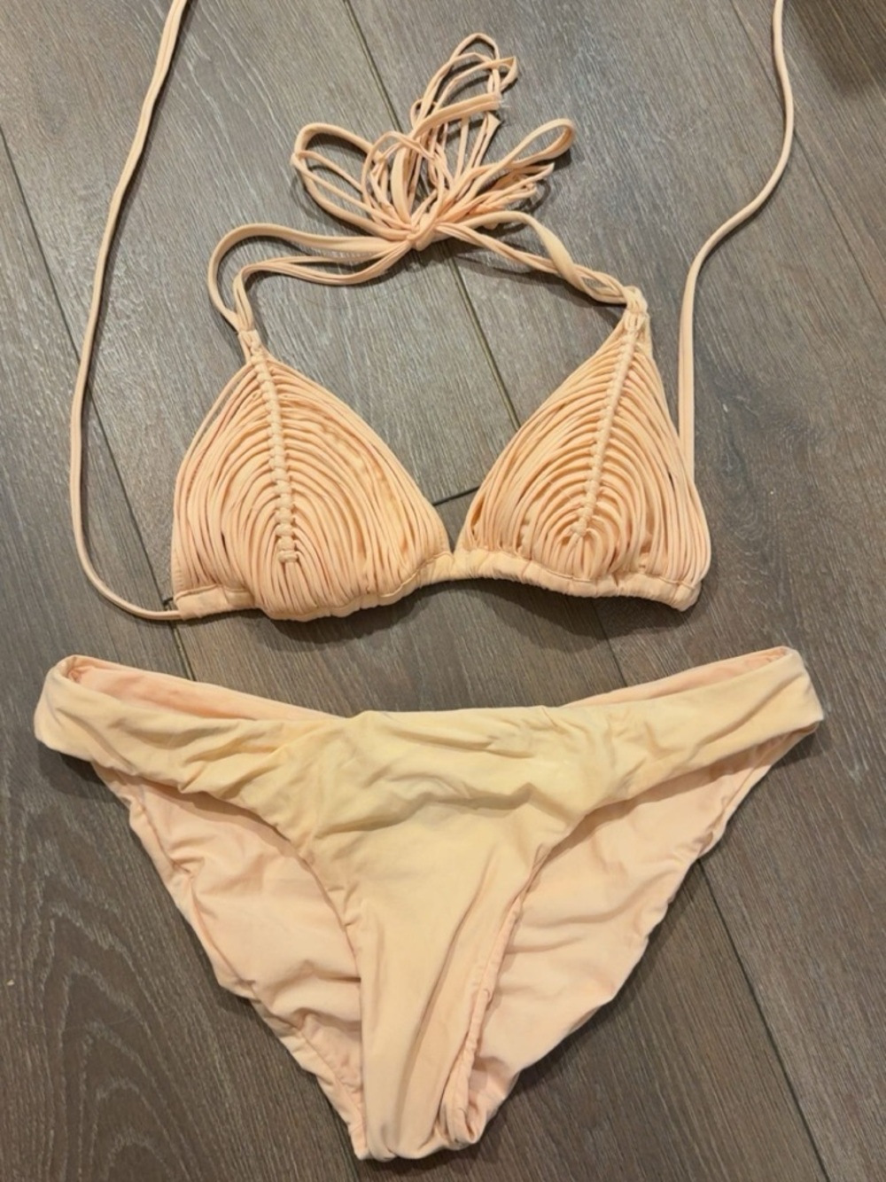 Pilyq Peach Crochet-Style Triangle Bikini Set
